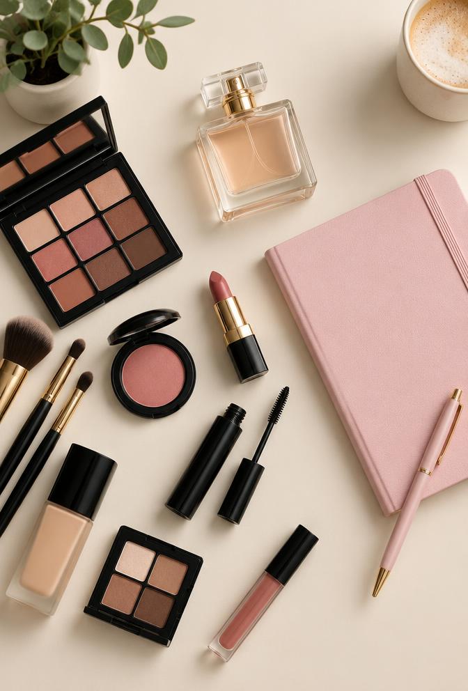 Kit de maquillaje profesional y cuaderno de emprendedora